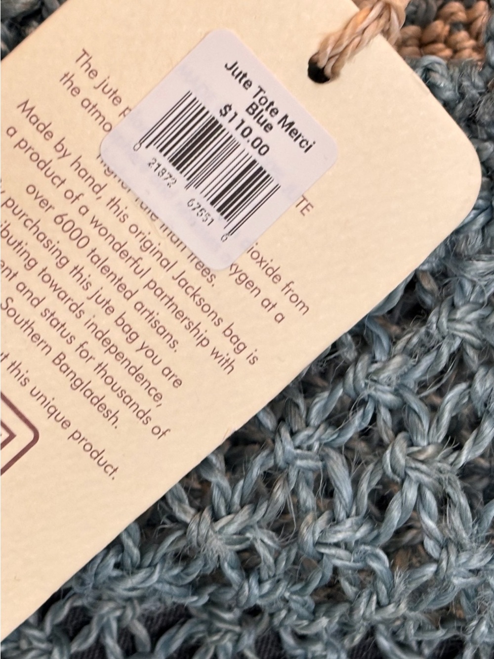 JACKSON Crochet Jute Tote in light Blue with Natural Lettering - Picture 11 of 13